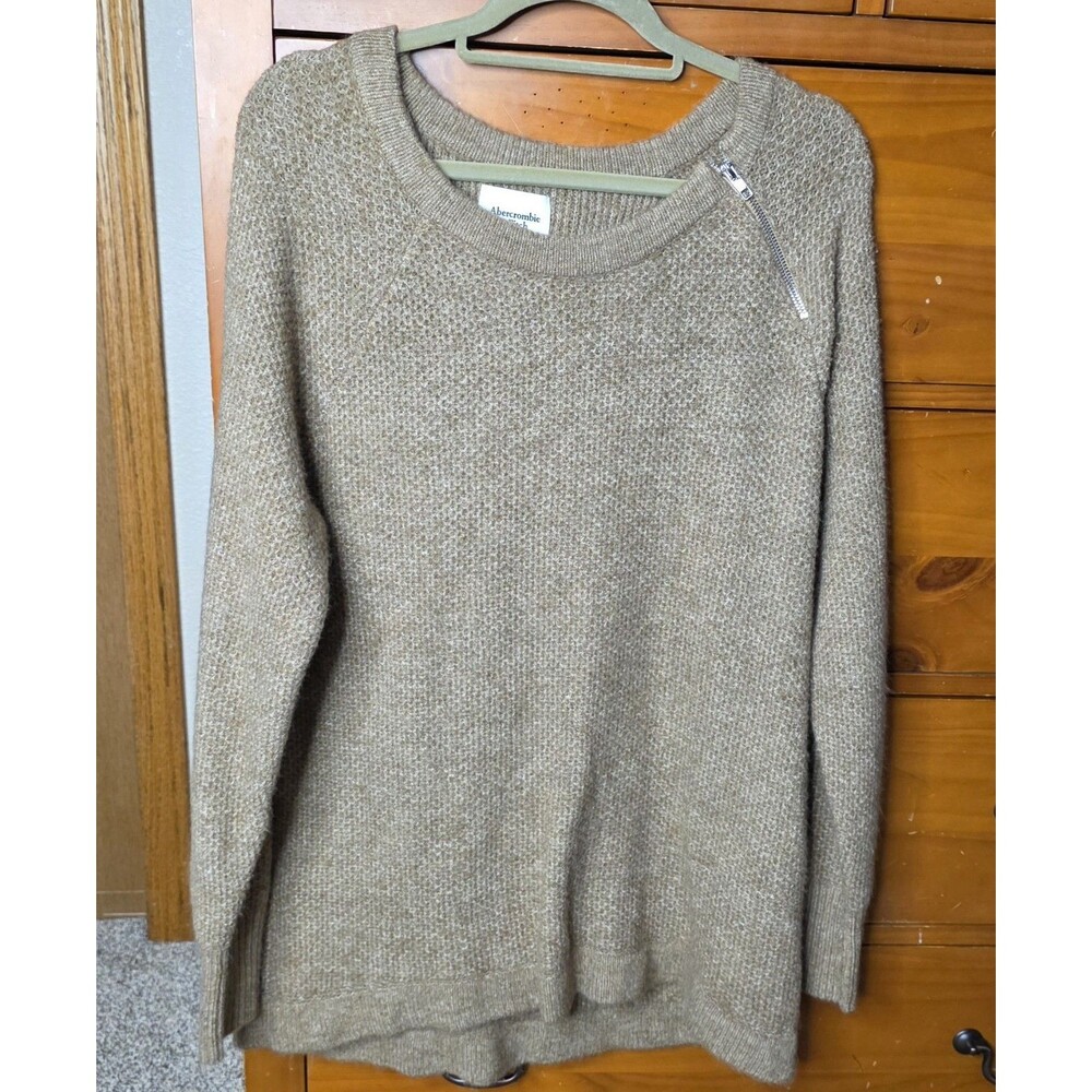 Abercrombie And Fitch Tunic Sweater Size XL Neck Zip Cozy Neutral Waffle Texture